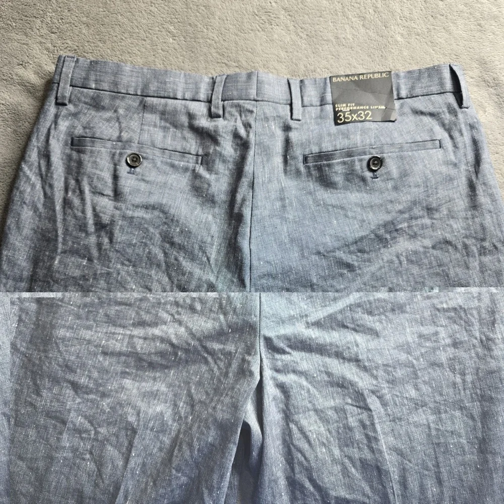 NWT Banana Republic Pants Mens 35x32 Navy Blue Slim Fit Performance Linen City